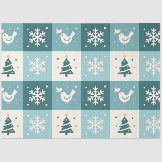 Cute Birds & Snowflakes Christmas Winter Decoupage Tissuepapier (Voorkant)
