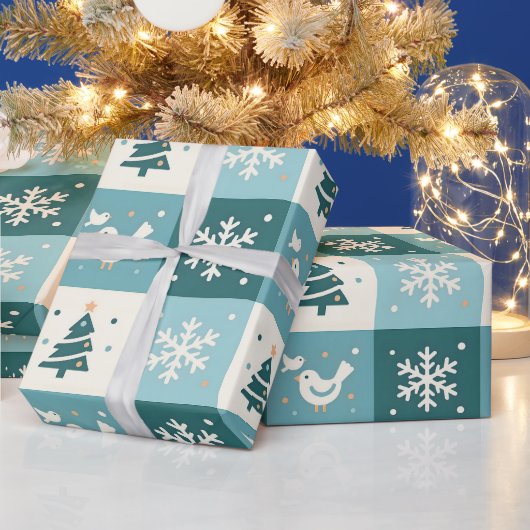 Cute Birds & Snowflakes Christmas Winter Pattern Cadeaupapier (Feestdagen)