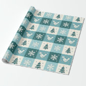 Cute Birds & Snowflakes Christmas Winter Pattern Cadeaupapier (Uitgerold)