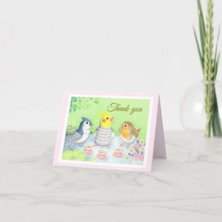 Cute Birds Tea Party Folded Thank You Card Bedankkaart