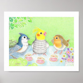 Cute Birds Tea Party Nursery Art Print Poster