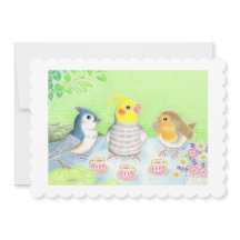Cute Birds Thee Feestje Plat Kaart