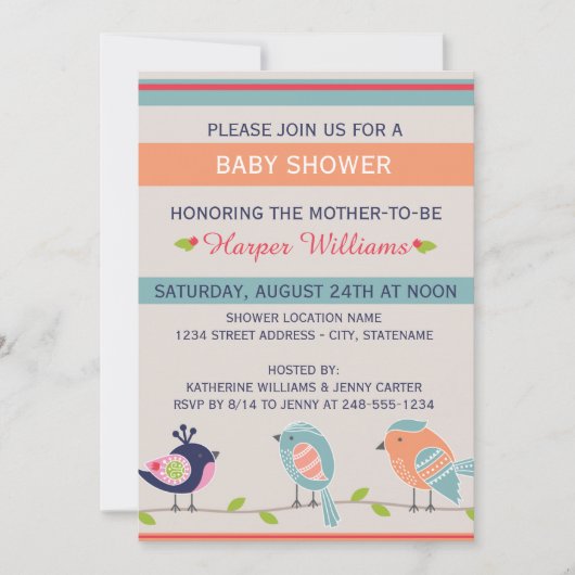 Cute Birds - Uitnodiging tot Baby shower (Voorkant)