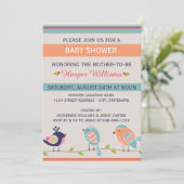 Cute Birds - Uitnodiging tot Baby shower (Staand voorkant)