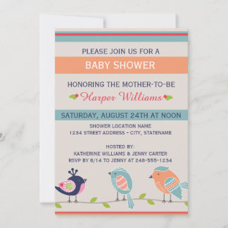 Cute Birds - Uitnodiging tot Baby shower