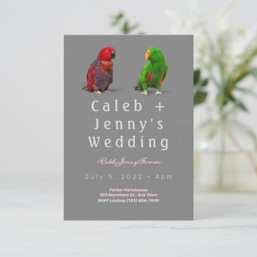 Cute Birds Wedding Invitation Kaart (Staand voorkant)