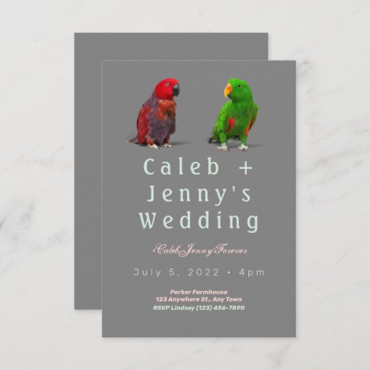 Cute Birds Wedding Invitation Kaart (Voorkant / Achterkant)