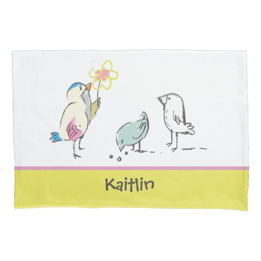 Cute Birds Whimsical Girls Personalized Kussensloo Kussensloop (Voorkant)
