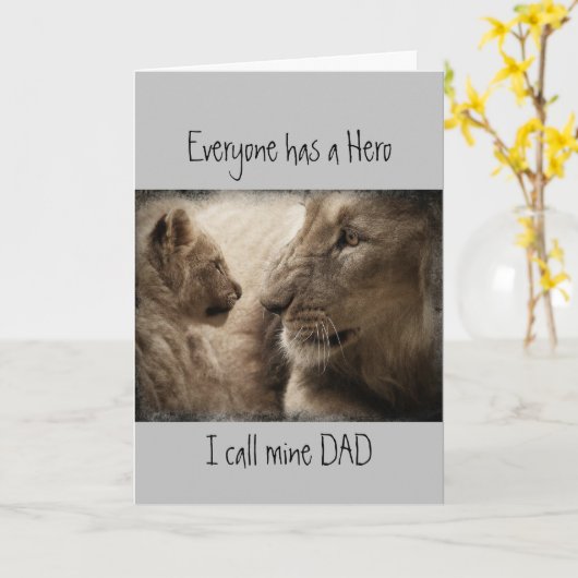 Cute Birhday Custom Dad my Hero, Lion Family Kaart (Gele Bloem)