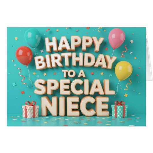 Cute Birthday Balloons and Gifts Card for Niece (Voorkant Horizontaal)