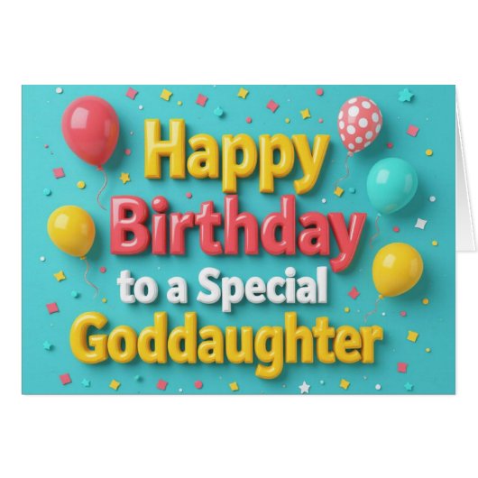 Cute Birthday Balloons Card for Goddaughter (Voorkant Horizontaal)