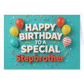 Cute Birthday Balloons Card for Stepbrother (Voorkant Horizontaal)