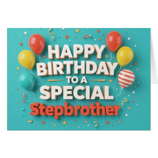 Cute Birthday Balloons Card for Stepbrother (Voorkant Horizontaal)