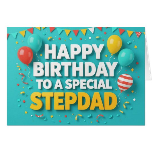 Cute Birthday Balloons Card for Stepdad (Voorkant Horizontaal)