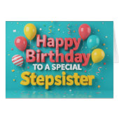 Cute Birthday Balloons Card for Stepsister (Voorkant Horizontaal)