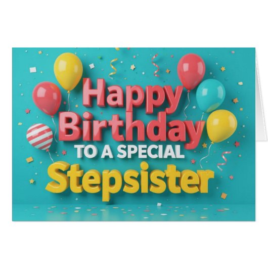 Cute Birthday Balloons Card for Stepsister (Voorkant Horizontaal)