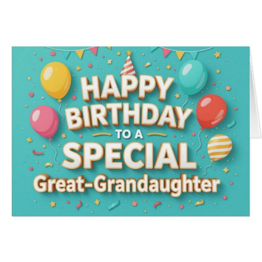Cute Birthday Balloons Card Great Granddaughter (Voorkant Horizontaal)