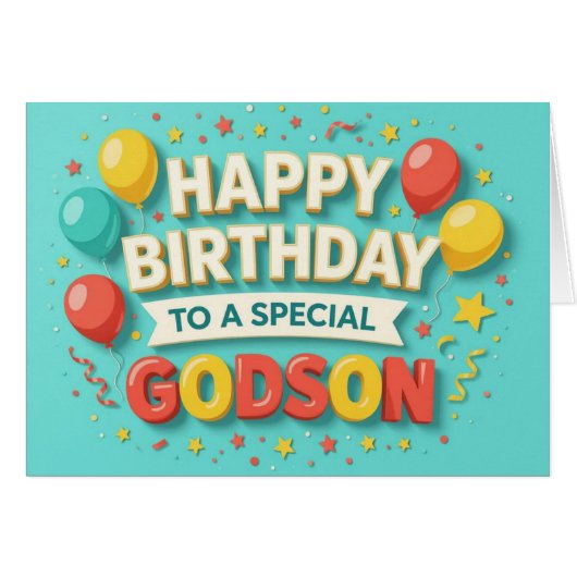 Cute Birthday Balloons & Confetti Card for Godson (Voorkant Horizontaal)