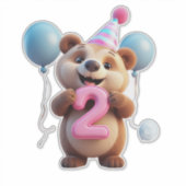 Cute Birthday Bear With Party Hat And Balloons Sticker (Voorkant)