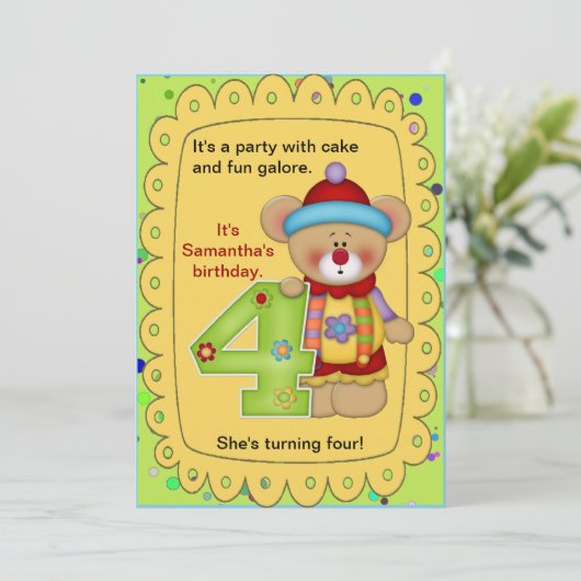 Cute Birthday Beer leeftijd 4 Kaart (Staand voorkant)