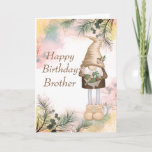Cute Birthday Brother Lucky Gnome Card Kaart<br><div class="desc">Lucky Little Woodland Gnome met schattige vogel,  muis en bunny. Birthday-kaart voor je broer</div>