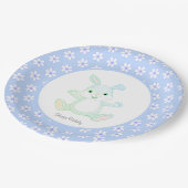 Cute Birthday Bunny & Flowers on Light Blue Papieren Bordje (Gekanteld)