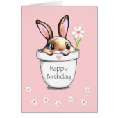 Cute Birthday Bunny & Flowers on Light Pink (Voorkant)