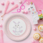 Cute Birthday Bunny & Flowers on Light Pink Papieren Bordje (Feest)