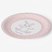 Cute Birthday Bunny & Flowers on Light Pink Papieren Bordje (Gekanteld)