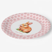 Cute Birthday Bunny & Flowers op lichtroze papier Papieren Bordje (Gekanteld)