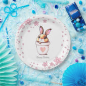 Cute Birthday Bunny Plant Pot & Flowers Papieren Bordje (Feest)