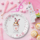 Cute Birthday Bunny Plant Pot & Flowers Papieren Bordje (Feest)