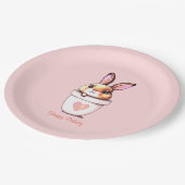 Cute Birthday Bunny Plant Pot op Light Roze Papieren Bordje (Gekanteld)
