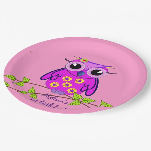 Cute Birthday Cake topper met Owl en tekst Papieren Bordje (Gekanteld)