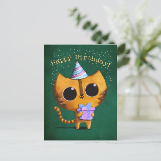 Cute Birthday Cat Briefkaart (Staand voorkant)
