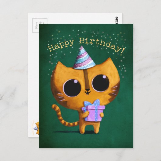Cute Birthday Cat Briefkaart (Voorkant / Achterkant)