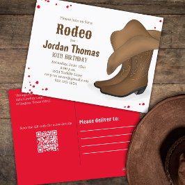 Cute Birthday Cowboy Rodeo Red Bandana QR Code Briefkaart