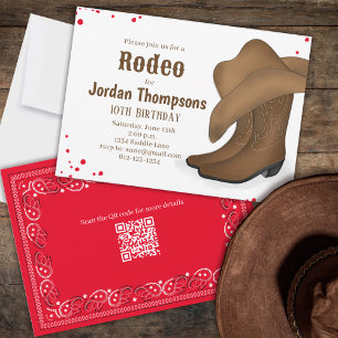 Cute Birthday Cowboy Rodeo Red Bandana QR Code Kaart