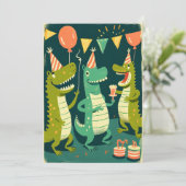Cute Birthday Crocodiles Flat Wenskaart Kaart (Staand voorkant)
