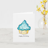 Cute Birthday Cupcake Waterverf Wenskaart Kaart (Gele Bloem)