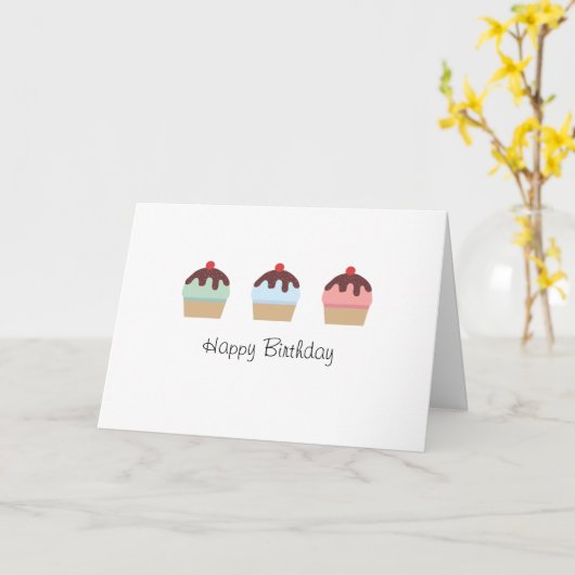 Cute Birthday Cupcakes met diepvrieskleurig Kaart (Gele Bloem)
