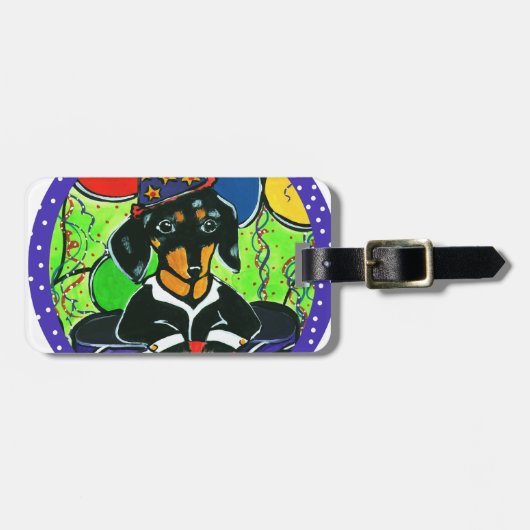 Cute Birthday Dachshund Bagagelabel (Voorkant horizontaal)