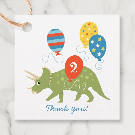 Cute Birthday Dinosaur Triceratops Custom Name Age Bedankjes Labels (Voorkant)
