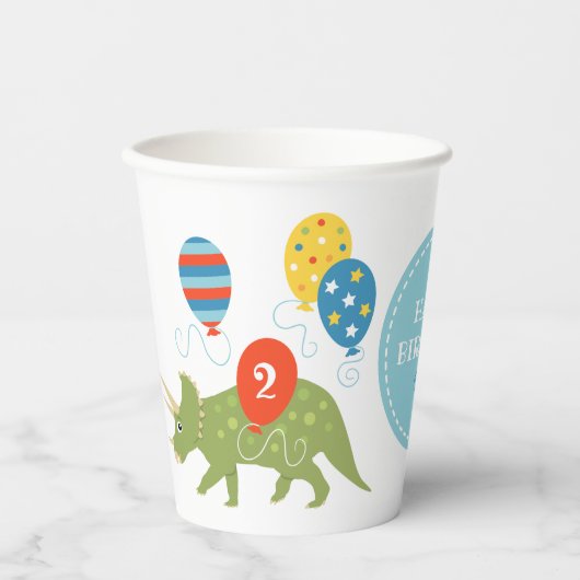 Cute Birthday Dinosaur Triceratops Custom Name Age Papieren Bekers (Voorkant)