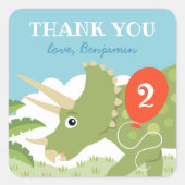 Cute Birthday Dinosaur Triceratops Custom Name Age Vierkante Sticker (Voorkant)