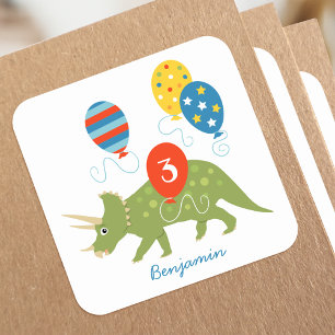 Cute Birthday Dinosaur Triceratops Custom Name Age Vierkante Sticker