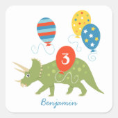 Cute Birthday Dinosaur Triceratops Custom Name Age Vierkante Sticker (Voorkant)
