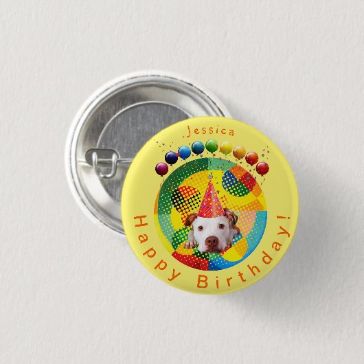 Cute Birthday Dog (gepersonaliseerd) Ronde Button 3,2 Cm (Voorkant /achterkant)