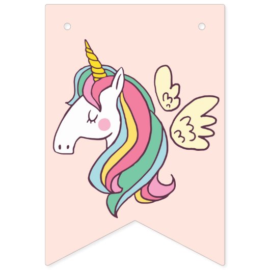 Cute Birthday Doodle Flying Rainbow Unicorn Vlaggetjes (Tweede vlag)
