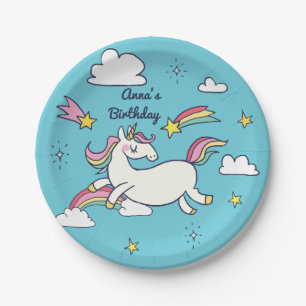 Cute Birthday Doodle Rainbow Unicorn Stars Clouds Papieren Bordje